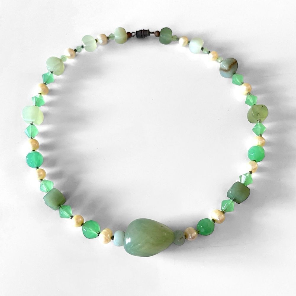 Vintage Jade & Freshwater Pearl Beaded Necklace